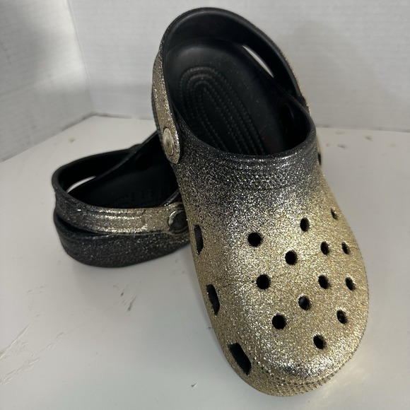 Crocs Shoes Classic Ombre Glitter Black Gold‎ Clogs Slip On Men 3 Women's 5 - Picture 1 of 13